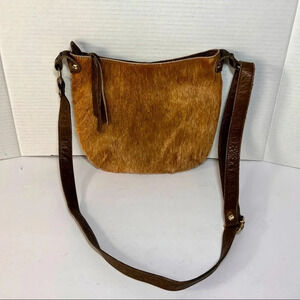 Maurizio Taiuti Italy Pony Calf Fur Brown Leather Crossbody Purse / Bag
